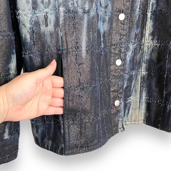 Vintage Chico's Size 3 Raw Edge Metallic Snap Front Tie Dye Shacket Women's XL - Picture 8 of 9